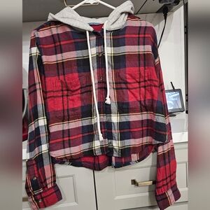 American Eagle Outfitters Red and Black Plaid Hoodie